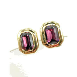 Unique Vintage 1980's Retro Gold Tone Purple Crystal Bezel Clip on Earrings